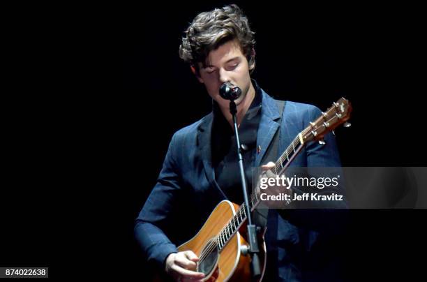 Shawn Mendes performs on stage during the MTV EMAs 2017 held at The SSE Arena, Wembley on November 12, 2017 in London, England.