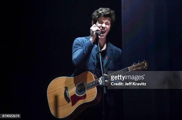 Shawn Mendes performs on stage during the MTV EMAs 2017 held at The SSE Arena, Wembley on November 12, 2017 in London, England.