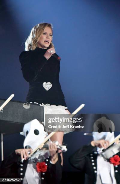 Zara Larsson performs on stage during the MTV EMAs 2017 held at The SSE Arena, Wembley on November 12, 2017 in London, England.