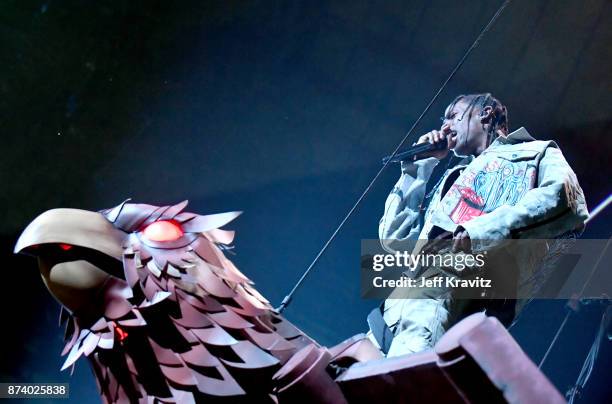 Travis Scott performs on stage during the MTV EMAs 2017 held at The SSE Arena, Wembley on November 12, 2017 in London, England.