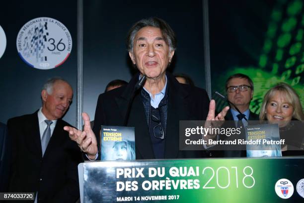 Sponsor of the 2018 Prize, Richard Berry attends Sylvain Forge wins the "71eme Prix du Quai des Orfevres - 2018" for his Book "Tension Extreme". Held...