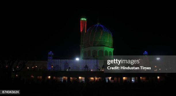 The splendid view of Hazratbal shrine, where thousands of people are expected to offer night long special prayers today to mark the birth anniversary...