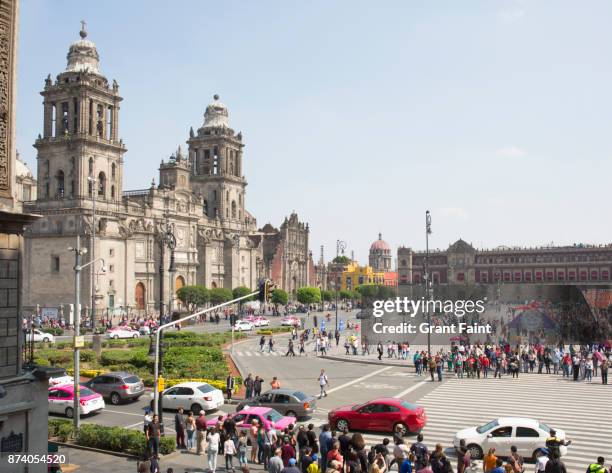 view of zocalo and mexico city cathedral. - zocalo mexico city stock pictures, royalty-free photos & images