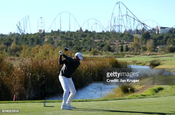 Anders Hansen of Denmark in action during round four of the European Tour Qualifying School Final Stage at Lumine Golf Club on November 14, 2017 in...