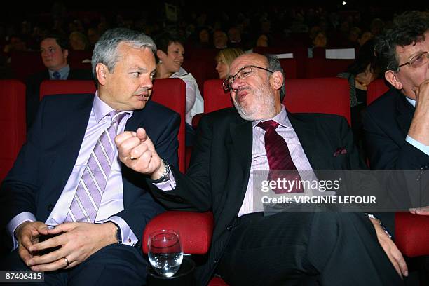 Belgian Finance Minister and chairman Didier Reynders and European commissioner Louis Michel are pictured during the elections meeting of Walloon...