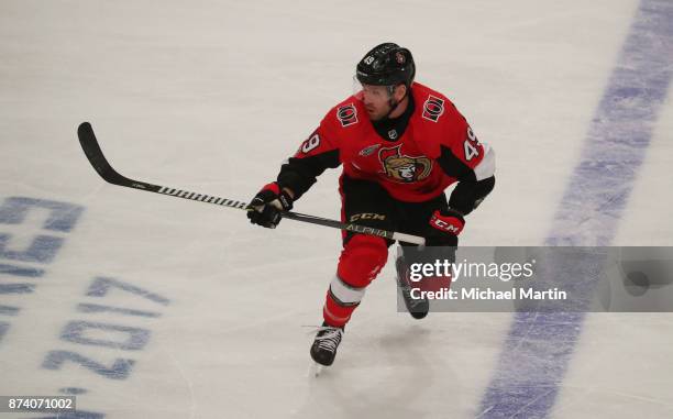 Christopher DiDomenico of the Ottawa Senators skates against the Colorado Avalanche at the Ericsson Globe on November 11, 2017 in Stockholm, Sweden....