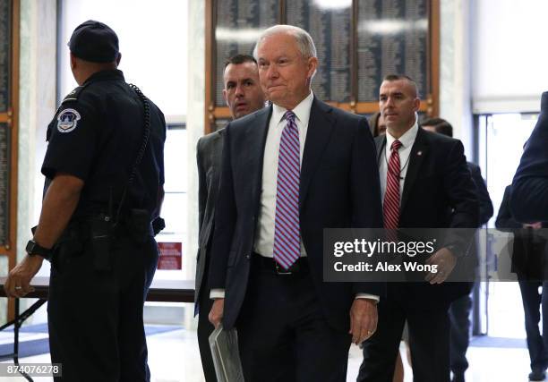 Attorney General Jeff Sessions arrives on Capitol Hill for a hearing before the House Judiciary Committee November 14, 2017 in Washington, DC....