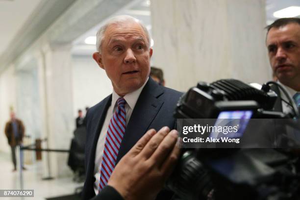 Attorney General Jeff Sessions arrives on Capitol Hill for a hearing before the House Judiciary Committee November 14, 2017 in Washington, DC....