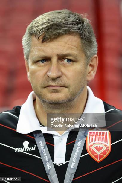 Bahrain team coach, Miroslav Soukup is seen at the team bench during the 2019 Asian Cup Qualifier match between Singapore and Bahrain at National...