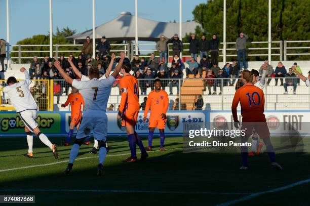 Matteo Pessina of Italy U20 celebrates after scoring his opening goal during the 8 Nations Tournament match between Italy U20 and Netherlands U20 at...