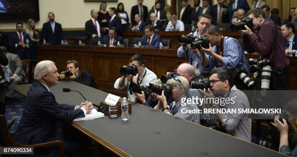 Attorney General Jeff Sessions waits to testify before a House Judiciary Committee hearing on November 14 in Washington, DC, on oversight of the US...