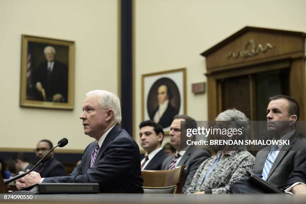 Attorney General Jeff Sessions testifies before a House Judiciary Committee hearing on November 14 in Washington, DC, on oversight of the US Justice...