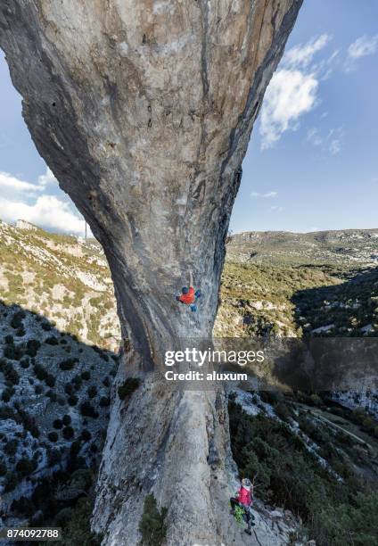 rock climbers in rodellar aragon spain - extreme skiing stock pictures, royalty-free photos & images