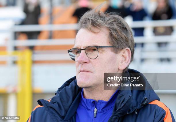 Head coach of Netherlands U20 Dwight Loderweges looks on during the 8 Nations Tournament match between Italy U20 and Netherlands U20 on November 14,...