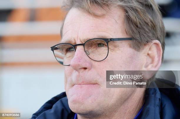 Head coach of Netherlands U20 Dwight Loderweges looks on during the 8 Nations Tournament match between Italy U20 and Netherlands U20 on November 14,...