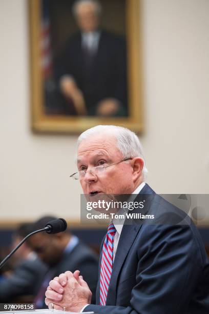 Attorney General Jeff Sessions testifies before a House Judiciary Committee hearing on oversight of the Department of Justice in Rayburn Building on...