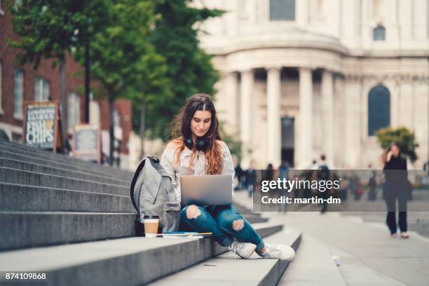 schoolgirl in uk studying outside - student campus stock pictures, royalty-free photos & images