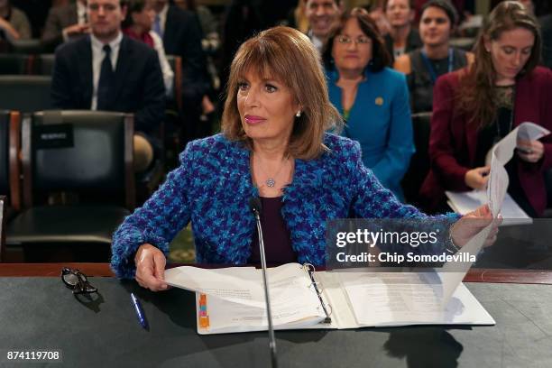 Rep. Jackie Speier testifies before the House Administration Committee in the Longworth House Office Building on Capitol Hill November 14, 2017 in...