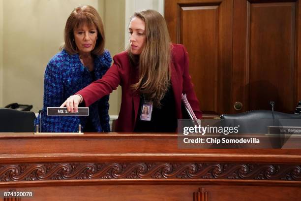 Rep. Jackie Speier takes her place at the dias with the House Administration Committee in the Longworth House Office Building on Capitol Hill...