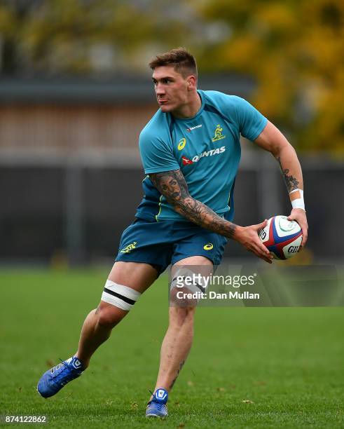 Sean McMahon of Australia looks for a pass during a training session at the Lensbury Hotel on November 14, 2017 in London, England.