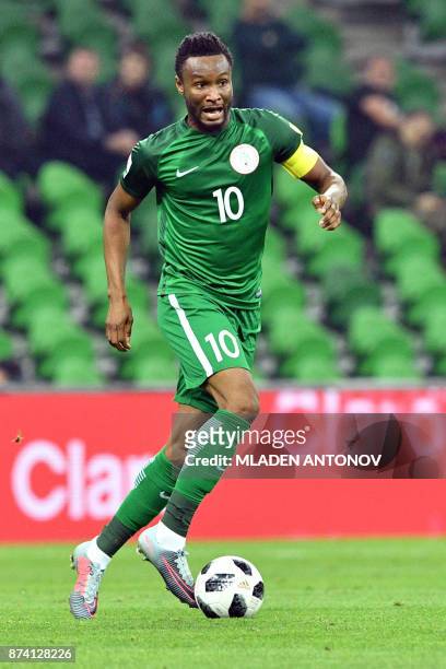 Nigeria's John Obi Mikel controls the ball during an international friendly football match between Argentina and Nigeria in Krasnodar on November 14,...
