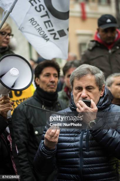 Gianni Alemanno during Demonstration at Piazza Montecitorio in front of Parliament against Bolkestein, the demonstrators ask to exclude the category...