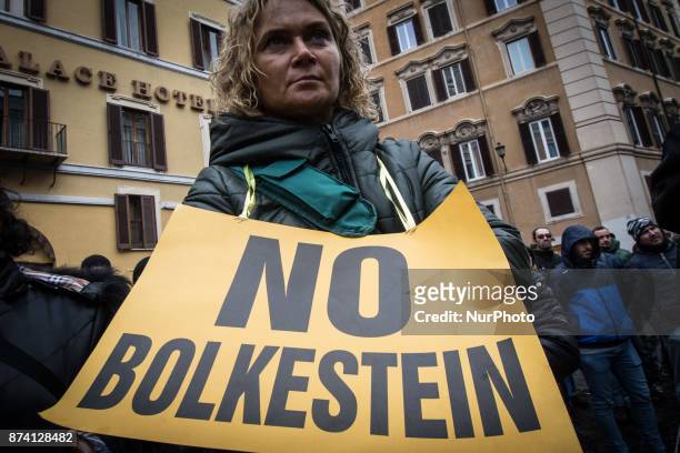 Demonstration at Piazza Montecitorio in front of Parliament against Bolkestein, the demonstrators ask to exclude the category from the European...