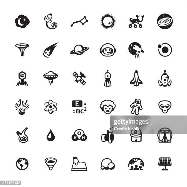 space travel and exploration icon set - space suit icon stock illustrations