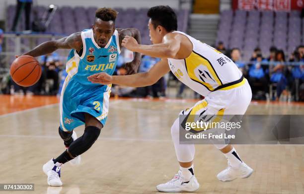 Russ Smith ££2 of Fujian SBS in action during the 2017/2018 CBA League match between Beijing Beikong Fly Dragons and Fujian SBS at Beijing Olympic...