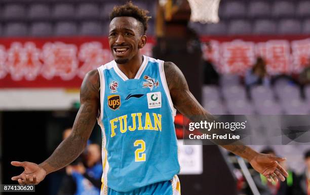 Russ Smith ££2 of Fujian SBS in action during the 2017/2018 CBA League match between Beijing Beikong Fly Dragons and Fujian SBS at Beijing Olympic...