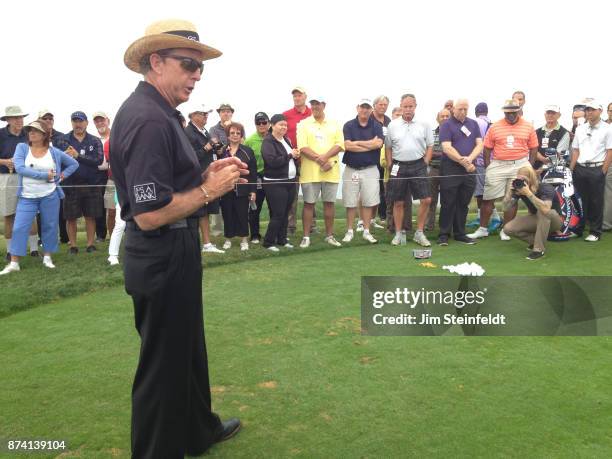 David Leadbetter gives a golf lesson at the Trump National Golf Club in Rancho Palos Verdes, California on October 10, 2014.