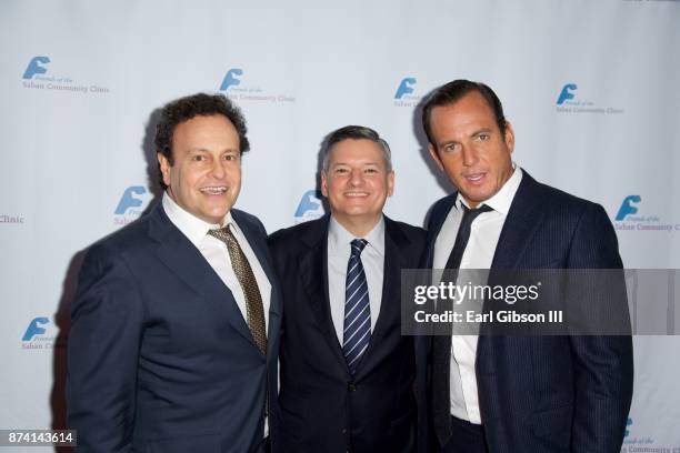 Mitch Hurwitz, Ted Sarandos and Will Arnett attend Saban Community Clinic's 50th Anniversary Dinner Gala at The Beverly Hilton Hotel on November 13,...