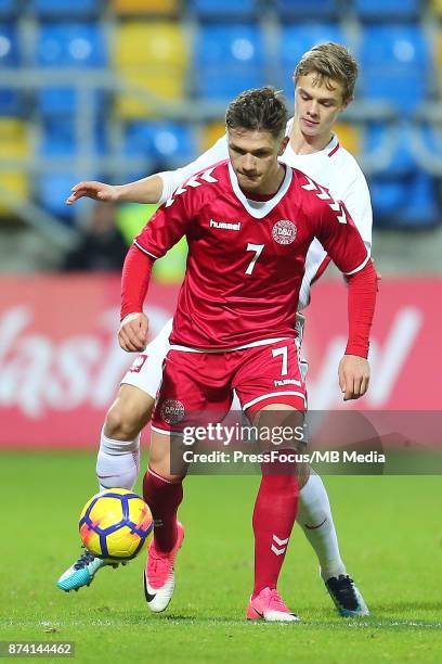 Mikkel Duelund of Denmark during UEFA U21 Championship Qualifier match between Poland and Denmark on November 14, 2017 in Gdynia, Poland.