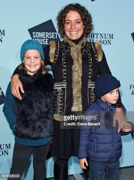 Alex Polizzi with children Olga Miller and Roco Miller attend the opening party of Skate at Somerset House with Fortnum & Mason on November 14, 2017...