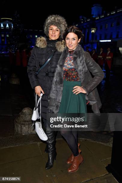 Indira Varma and guest attend the opening party of Skate at Somerset House with Fortnum & Mason on November 14, 2017 in London, England. London's...