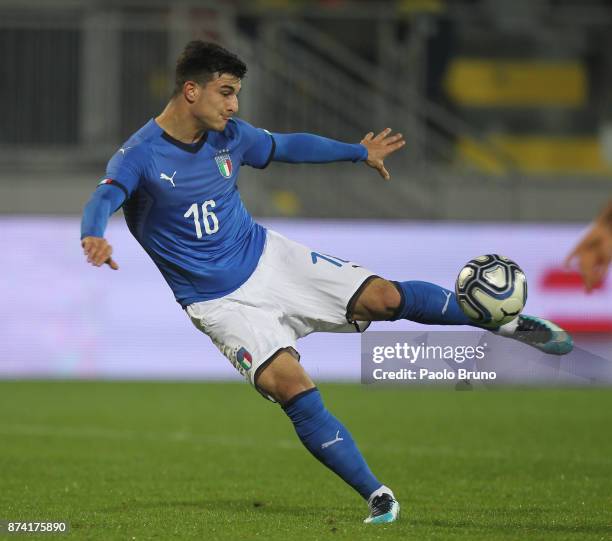 Riccardo Orsolini of Italy scores the team's third goal during the international friendly match between Italy U21 and Russia U21 on November 14, 2017...