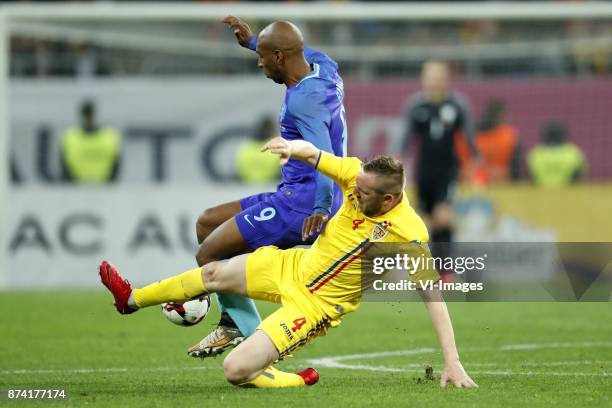 Ryan Babel of Holland, Cosmin Moti of Romania during the friendly match between Romania and The Netherlands on November 14, 2017 at Arena National in...