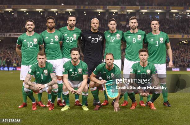 Dublin , Ireland - 14 November 2017; The Republic of Ireland team, back row, from left to right, Robbie Brady, Cyrus Christie, Shane Duffy, Darren...