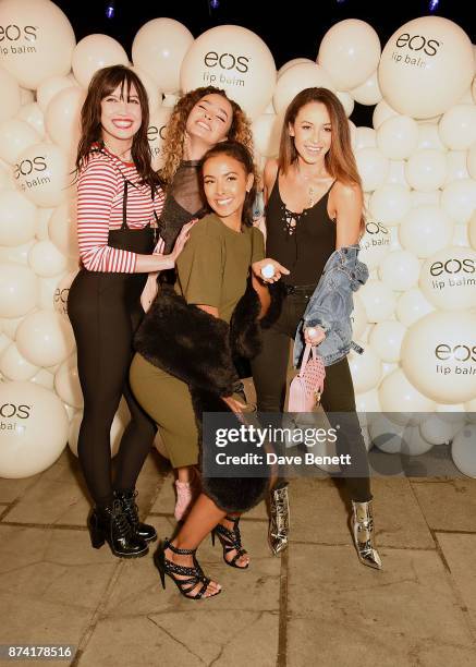 Daisy Lowe, Maya Jama, Ella Eyre and Danielle Peazer attend the EOS Lip Balm Winter Lips Party at Southbank Centre on November 14, 2017 in London,...