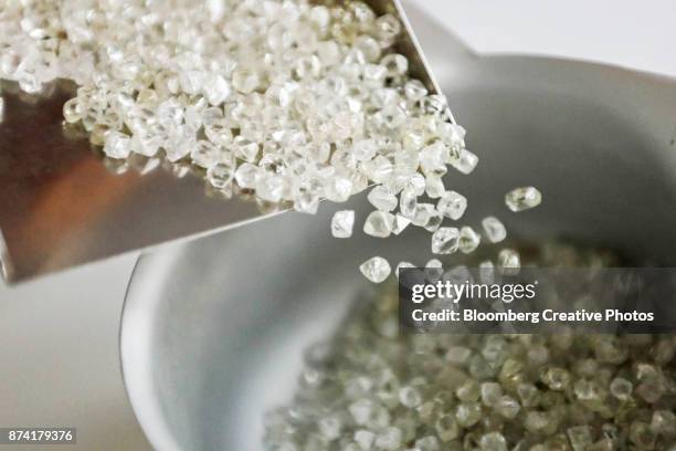 an employee handles rough diamonds at a diamonds trader's office - rough diamond stock pictures, royalty-free photos & images