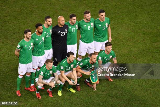 Dublin , Ireland - 14 November 2017; The Republic of Ireland team, back row, from left to right, Robbie Brady, Cyrus Christie, Shane Duffy, Darren...