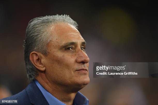 Tite, Manager of Brazil looks on prior to the international friendly match between England and Brazil at Wembley Stadium on November 14, 2017 in...