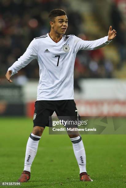 Oliver Batista Meier of Germany in action during the International Match between England U17 and Germany U17 at The New York Stadium on November 14,...