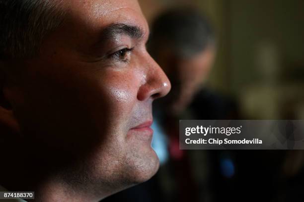 Sen. Cory Gardner joins fellow Republicans for a news conference following the weekly GOP policy luncheon in the U.S. Capitol November 14, 2017 in...