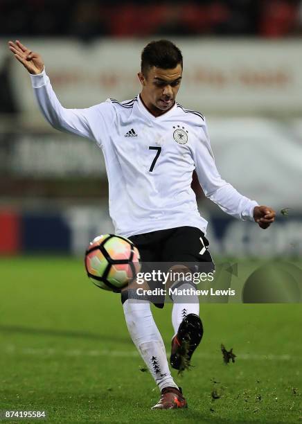 Oliver Batista Meier of Germany in action during the International Match between England U17 and Germany U17 at The New York Stadium on November 14,...