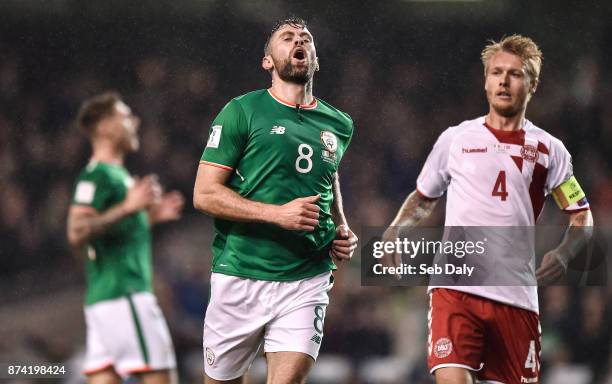 Dublin , Ireland - 14 November 2017; Daryl Murphy of Republic of Ireland reacts after missing an opportunity to score during the FIFA 2018 World Cup...