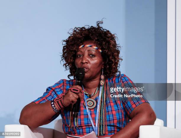 Agnes Leina, Director of Illaramatak Community Cancerns at the closing panel of Global Climate Action at the COP23 Fiji conference in Bonn, Germany...