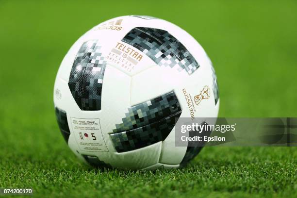 Detail of the official ball of the FIFA World Cup Russia 2018 before an international friendly match between Argentina and Nigeria at Krasnodar...