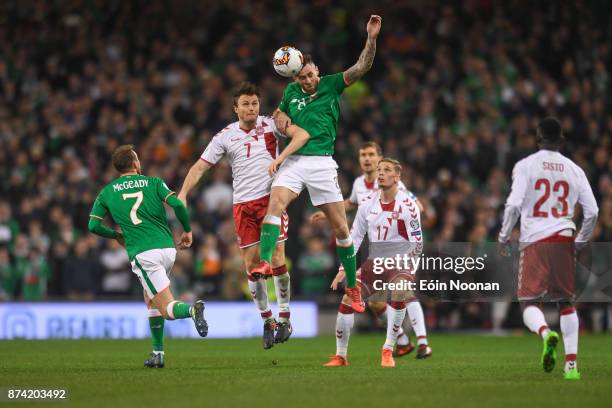 Dublin , Ireland - 14 November 2017; Daryl Murphy of Republic of Ireland in action against William Kvist of Denmark during the FIFA 2018 World Cup...