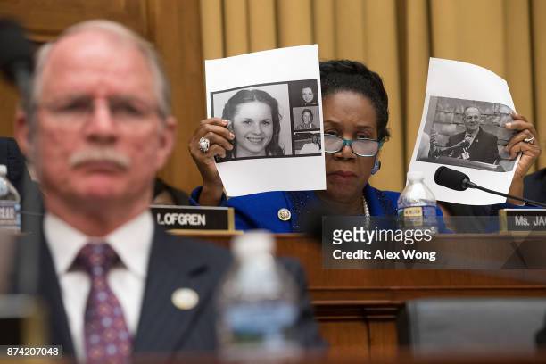 Rep. Sheila Jackson-Lee speaks on the Roy Moore sexual misconduct accusations during a hearing before the House Judiciary Committee November 14, 2017...